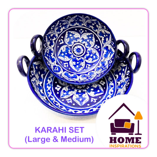 Hand Made & Hand Painted Traditional Multani Ceramic Blue Pottery 
SERVING KARAHI SET